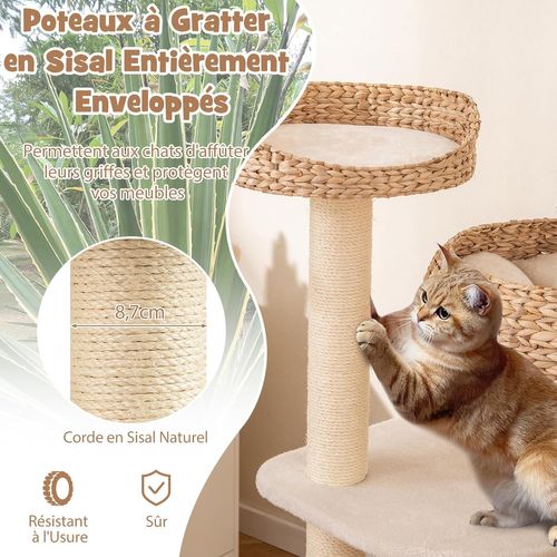Arbre à Chat XXL 104 Cm, Arbre à Chat Bois, 3 Poteaux à Griffer En Sisal (104 Cm,beige)