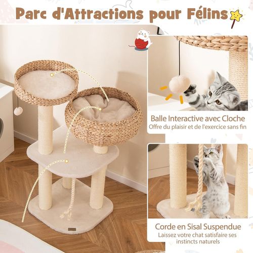 Arbre à Chat XXL 104 Cm, Arbre à Chat Bois, 3 Poteaux à Griffer En Sisal (104 Cm,beige)