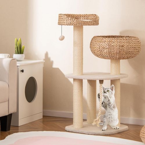 Arbre à Chat XXL 104 Cm, Arbre à Chat Bois, 3 Poteaux à Griffer En Sisal (104 Cm,beige)