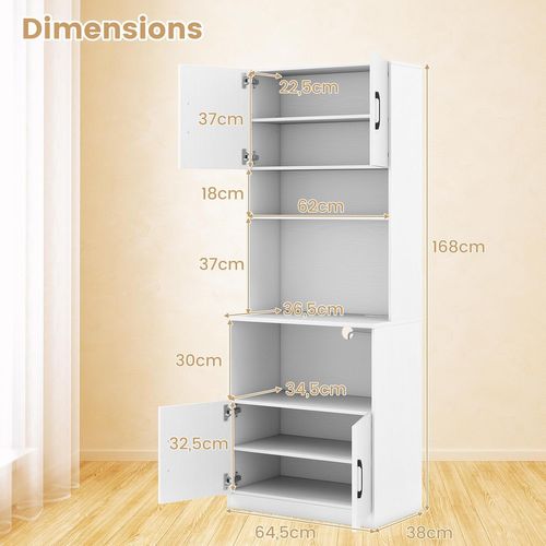 Buffet De Cuisine, Armoire Cuisine Avec Prises, 2 Placards, Meuble De Rangement，65 X 38 X 168 Cm