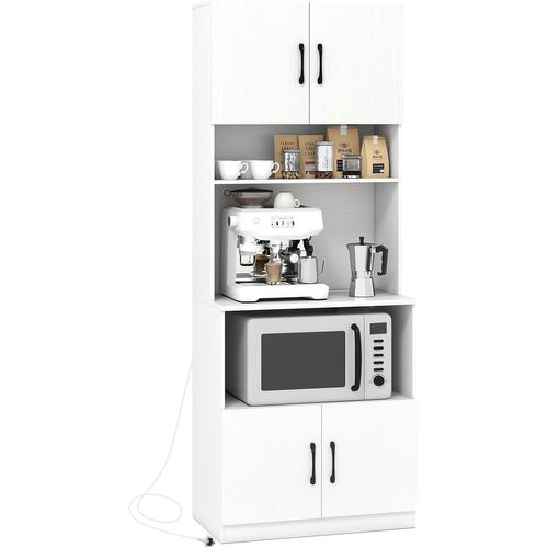 Buffet De Cuisine, Armoire Cuisine Avec Prises, 2 Placards, Meuble De Rangement，65 X 38 X 168 Cm