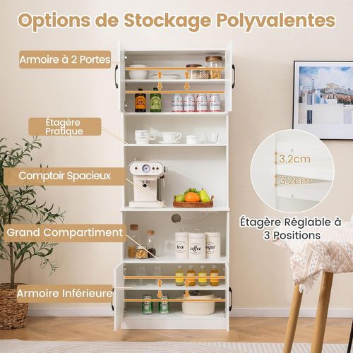 Buffet De Cuisine, Armoire Cuisine Avec Prises, 2 Placards, Meuble De Rangement，65 X 38 X 168 Cm