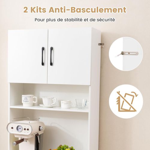 Buffet De Cuisine, Armoire Cuisine Avec Prises, 2 Placards, Meuble De Rangement，65 X 38 X 168 Cm