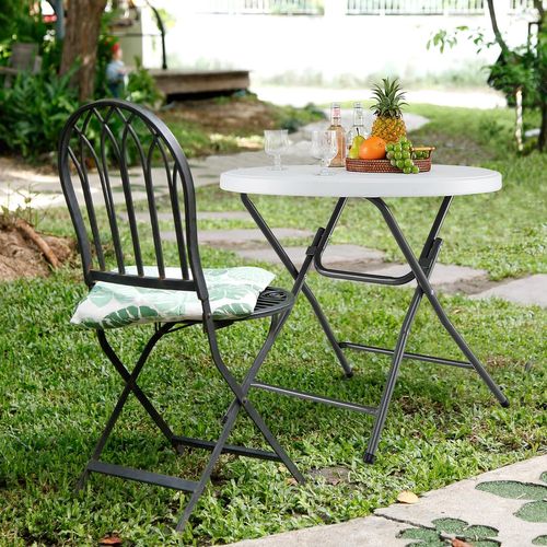 Table De Jardin Ronde Pliante 81 Cm, Table à Manger Extérieur Avec Plateau Épaissi En Hdpe,blanc