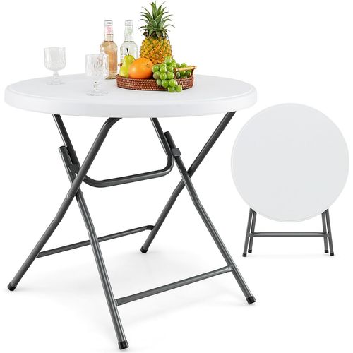 Table De Jardin Ronde Pliante 81 Cm, Table à Manger Extérieur Avec Plateau Épaissi En Hdpe,blanc