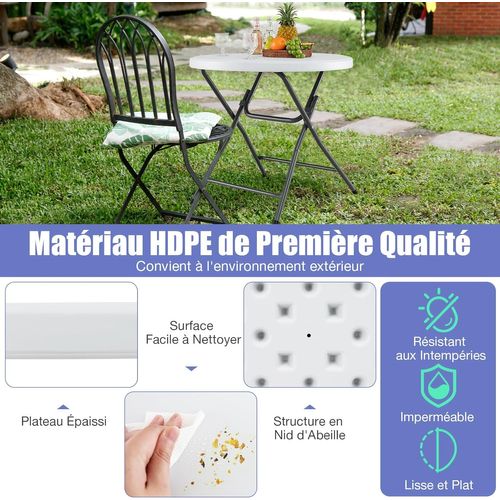 Table De Jardin Ronde Pliante 81 Cm, Table à Manger Extérieur Avec Plateau Épaissi En Hdpe,blanc