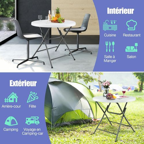 Table De Jardin Ronde Pliante 81 Cm, Table à Manger Extérieur Avec Plateau Épaissi En Hdpe,blanc