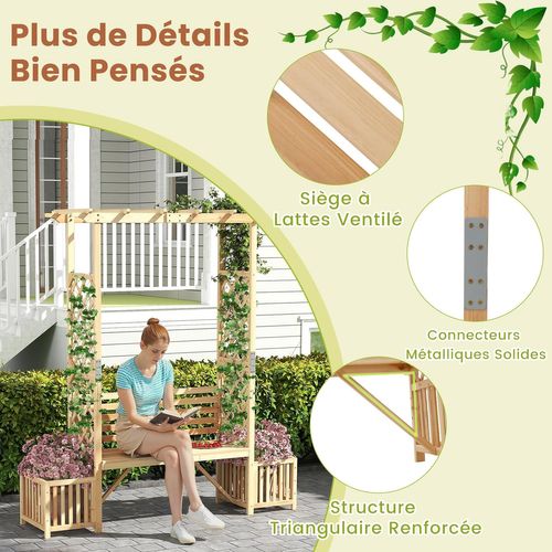 Arche De Jardin Avec Jardinière Banc, Treillis Latéral Pour Plantes Grimpantes Extérieur