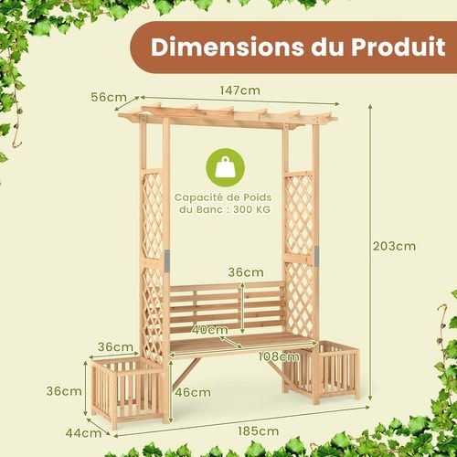 Arche De Jardin Avec Jardinière Banc, Treillis Latéral Pour Plantes Grimpantes Extérieur