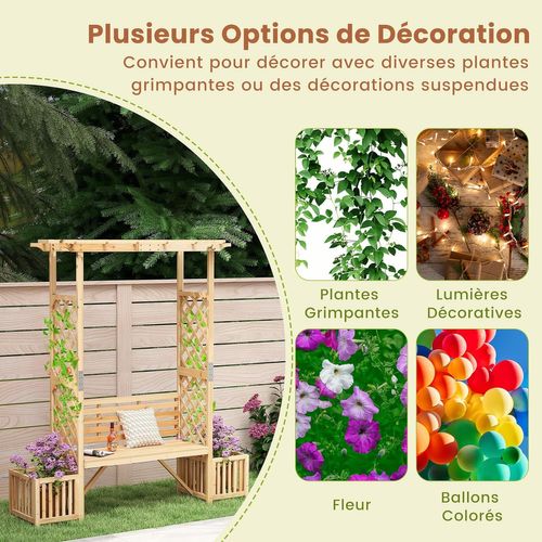 Arche De Jardin Avec Jardinière Banc, Treillis Latéral Pour Plantes Grimpantes Extérieur
