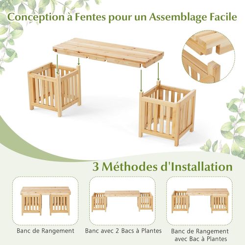 Jardinières En Bois De Sapin 2 En 1, Banc De Jardin Pour 2 Personnes, Conception à Fentes