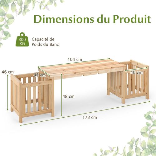 Jardinières En Bois De Sapin 2 En 1, Banc De Jardin Pour 2 Personnes, Conception à Fentes