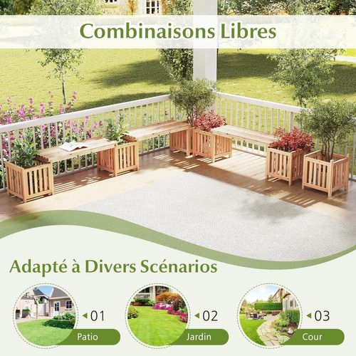 Jardinières En Bois De Sapin 2 En 1, Banc De Jardin Pour 2 Personnes, Conception à Fentes