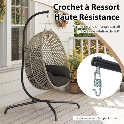 Support Hamac En Métal 1 Place, Pied Hamac En C，charge 180 Kg，106 X 105 X 197 Cm, Noir