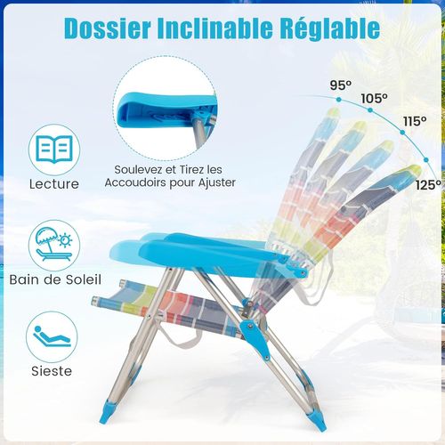 Lot De 2 Chaise De Plage Pliable, Inclinables Sur Positions (64 Cm X 64 Cm X 83 Cm)