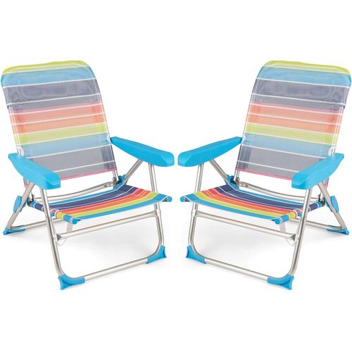Lot De 2 Chaise De Plage Pliable, Inclinables Sur Positions (64 Cm X 64 Cm X 83 Cm)
