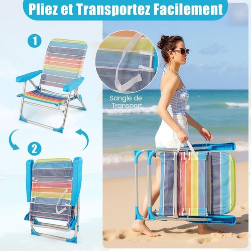 Lot De 2 Chaise De Plage Pliable, Inclinables Sur Positions (64 Cm X 64 Cm X 83 Cm)