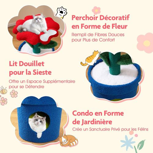 Petit Arbre à Chat 72 Cm, Arbre à Chat Design En Forme De Pot De Fleurs, Condo, (rouge)