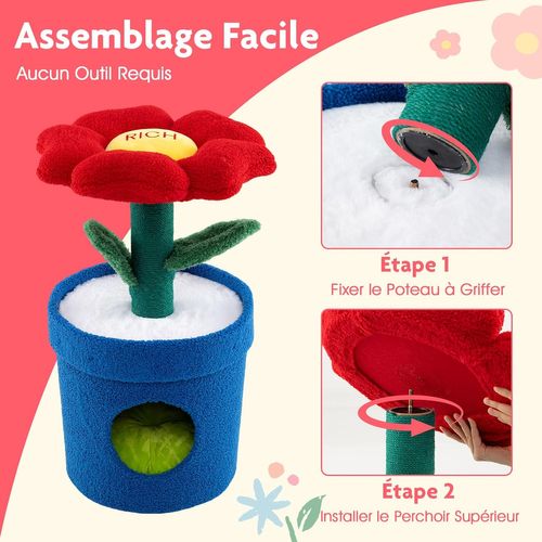 Petit Arbre à Chat 72 Cm, Arbre à Chat Design En Forme De Pot De Fleurs, Condo, (rouge)