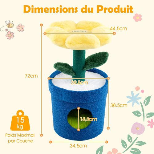 Petit Arbre à Chat 72 Cm, Arbre à Chat Design En Forme De Pot De Fleurs, Condo, (jaune)