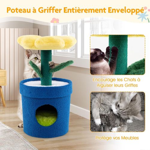 Petit Arbre à Chat 72 Cm, Arbre à Chat Design En Forme De Pot De Fleurs, Condo, (jaune)