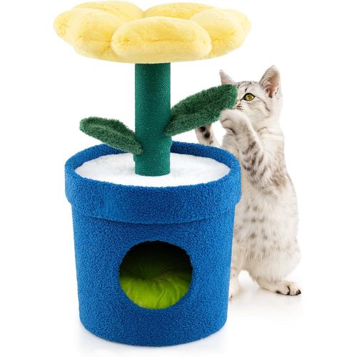 Petit Arbre à Chat 72 Cm, Arbre à Chat Design En Forme De Pot De Fleurs, Condo, (jaune)