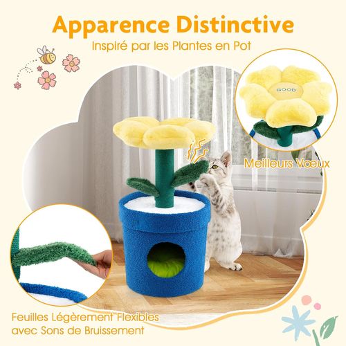 Petit Arbre à Chat 72 Cm, Arbre à Chat Design En Forme De Pot De Fleurs, Condo, (jaune)