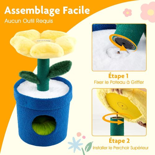 Petit Arbre à Chat 72 Cm, Arbre à Chat Design En Forme De Pot De Fleurs, Condo, (jaune)