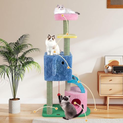 Arbre à Chat XXL 154 Cm, Arbre à Chat Design Sur Le Thème Des Éléphants, 2 Condos, 3 Plateformes
