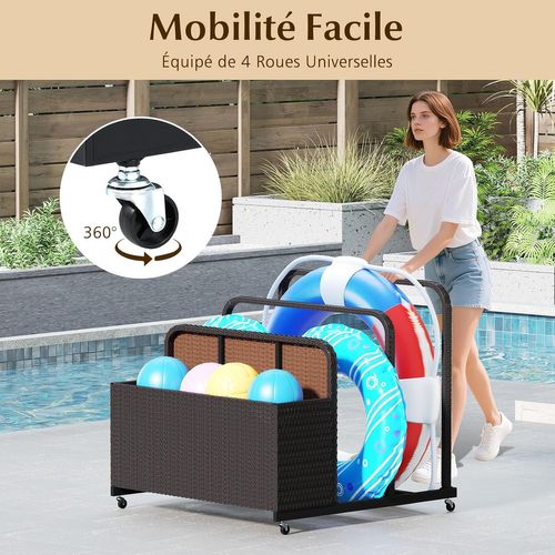 Coffre Piscine Exterieur En Rotin Pe Avec 4 Roues, 2 Barres, 100 X 100 X 94 Cm (marron)