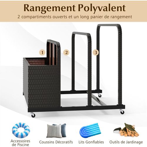 Coffre Piscine Exterieur En Rotin Pe Avec 4 Roues, 2 Barres, 100 X 100 X 94 Cm (marron)