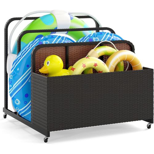 Coffre Piscine Exterieur En Rotin Pe Avec 4 Roues, 2 Barres, 100 X 100 X 94 Cm (marron)