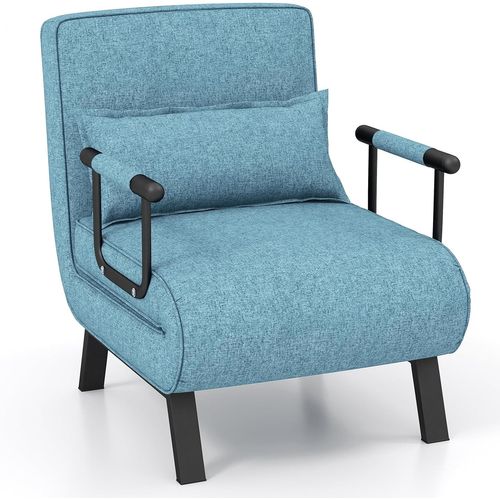 Fauteuil Convertible 1 Place, Fauteuil-lit Chauffeuse 4-en-1 Dossier Réglable 6 Position(bleu-vert)