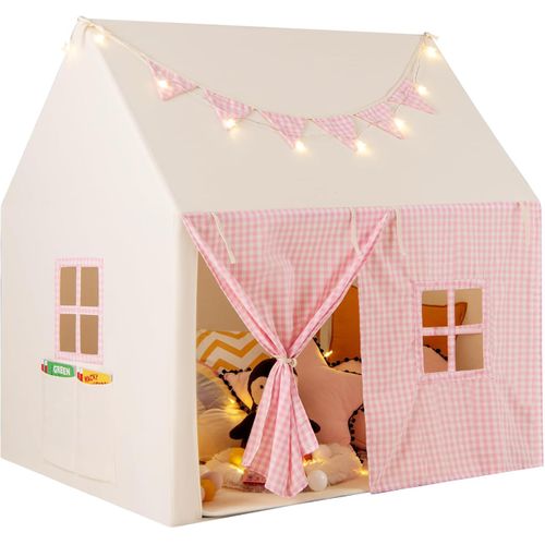 Tente De Jeux Enfant Avec Guirlandes Lumineuses et Tapis Lavable, 125x100x127cm (rose)