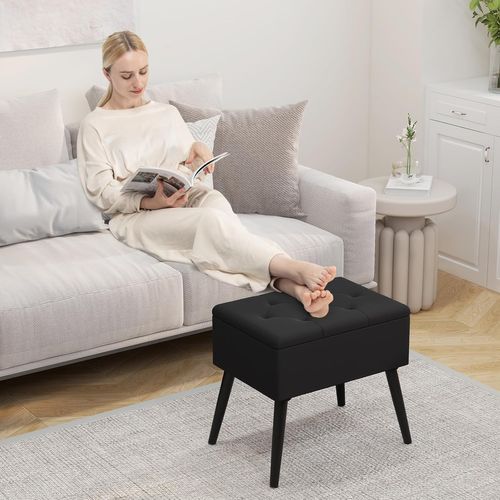 Tabouret Coiffeuse Pouf Rangement En Velours,38 X 53.5 X 46.5cm,Charge 150 Kg ,Noir