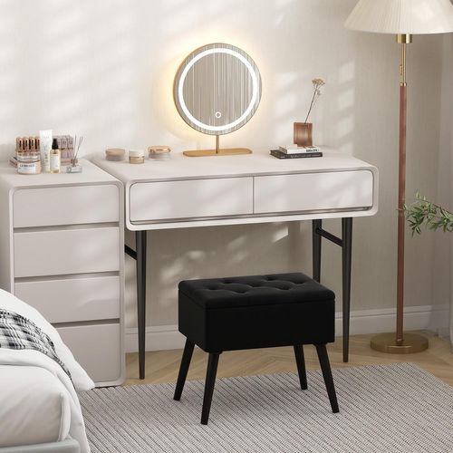 Tabouret Coiffeuse Pouf Rangement En Velours,38 X 53.5 X 46.5cm,Charge 150 Kg ,Noir