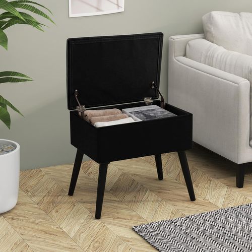 Tabouret Coiffeuse Pouf Rangement En Velours,38 X 53.5 X 46.5cm,Charge 150 Kg ,Noir