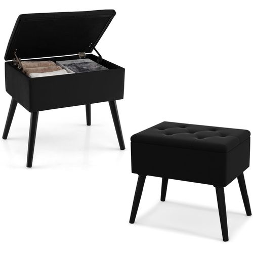 Tabouret Coiffeuse Pouf Rangement En Velours,38 X 53.5 X 46.5cm,Charge 150 Kg ,Noir