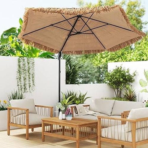 Parasol Déporté Hexagonale, Parasol Chaume De Jardin Exterieur Avec Manivelle