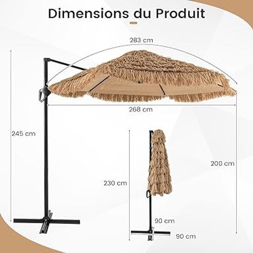 Parasol Déporté Hexagonale, Parasol Chaume De Jardin Exterieur Avec Manivelle