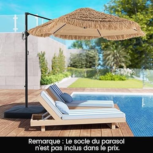 Parasol Déporté Hexagonale, Parasol Chaume De Jardin Exterieur Avec Manivelle