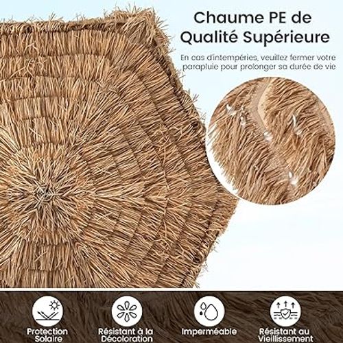 Parasol Déporté Hexagonale, Parasol Chaume De Jardin Exterieur Avec Manivelle