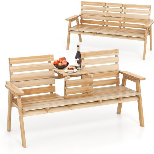 Banc De Jardin En Bois Massif, Table Pliable, Siège à Lattes, 160 X 64 X 86 Cm (naturel)