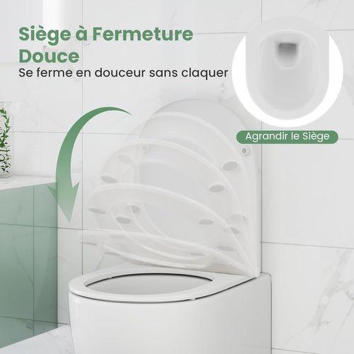 Wc Suspendu Sans Rebord Avec Abattant à Fermeture En Douceur, Système à Double Chasse