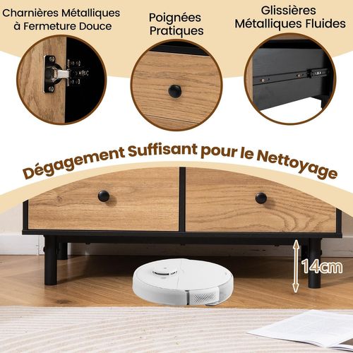 Buffet Bas Cuisine, Meuble Cuisine Rangement Avec 4 Tiroirs, Placard à Porte, Compartiment Ouvert