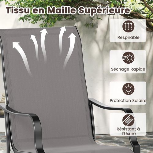 Lot De 2 Chaises De Jardin Exterieur, Chaises De Salle à Manger, Dossier Haut, Siège Large, Gris