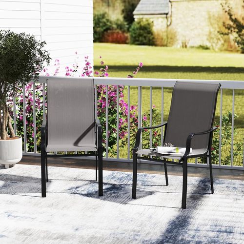 Lot De 2 Chaises De Jardin Exterieur, Chaises De Salle à Manger, Dossier Haut, Siège Large, Gris