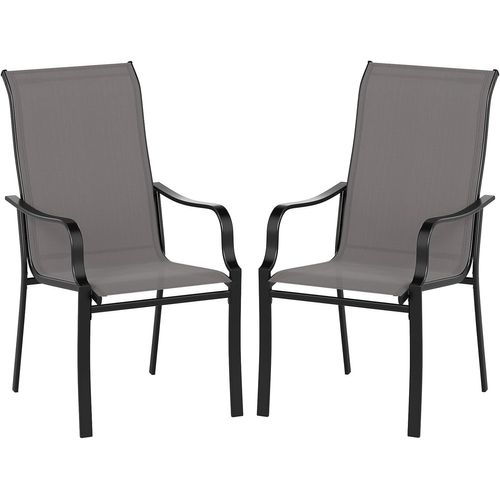 Lot De 2 Chaises De Jardin Exterieur, Chaises De Salle à Manger, Dossier Haut, Siège Large, Gris
