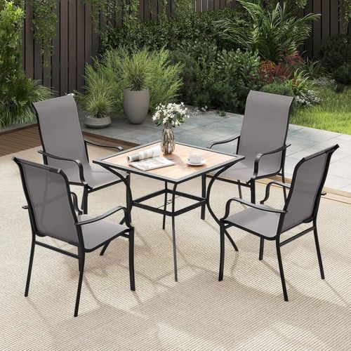 Lot De 2 Chaises De Jardin Exterieur, Chaises De Salle à Manger, Dossier Haut, Siège Large, Gris