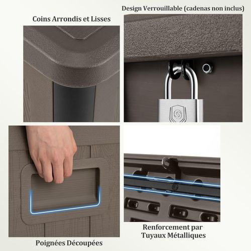 Coffre De Rangement Extérieure En Résine 378 L, Boîte De Rangement Imperméable (brun)